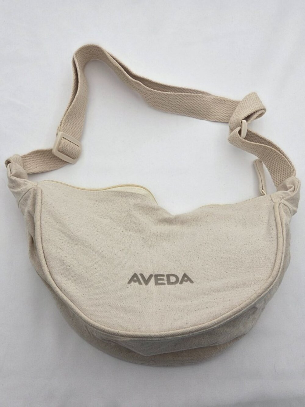 Aveda Natural Canvas Crescent Crossbody Bag Neutral Minimalist Sling Purse
